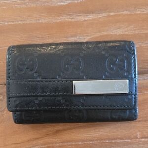 Gucci Black Embossed Leather Card Holder